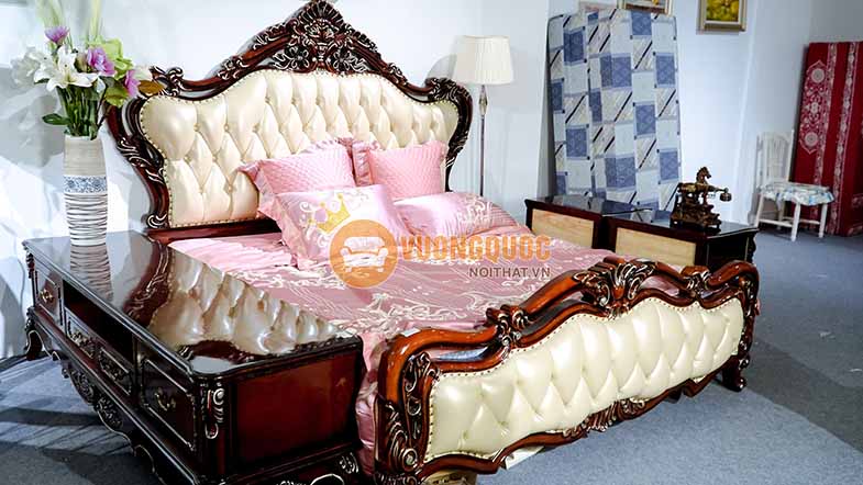 giường ngủ nhập khẩu phong cách tân cổ điển SKM019-1